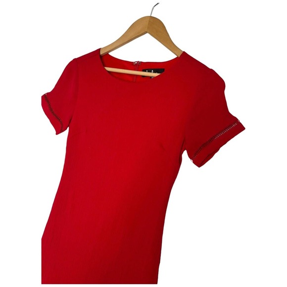 Lulus Womens XS Perfect Time Shift Dress Short Sleeve Gauzy Embroidered Red - Picture 7 of 16